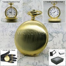 Pocket Watch Full Hunter Gold Color  Vintage Men Watch 47 MM with Fob Ch... - $19.49