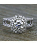 2.50 Ct Round Sunburst Halo Diamond Wedding Ring VVS1/D Moissanite Gemst... - £107.63 GBP+