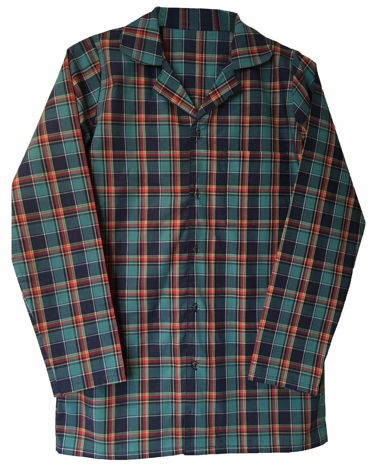 Mens 100% Cotton Long Sleeve Button Up Flannel Plaid Check Nightshirt Sleepwear