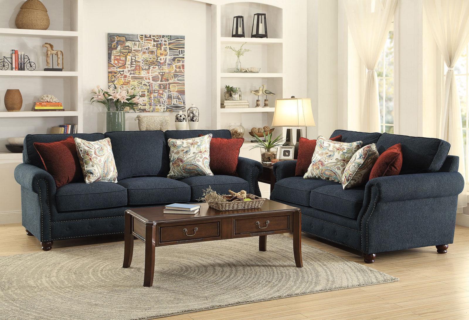 OLYMPIA Blue Chenille Living Room Furniture Oversized Sofa Couch