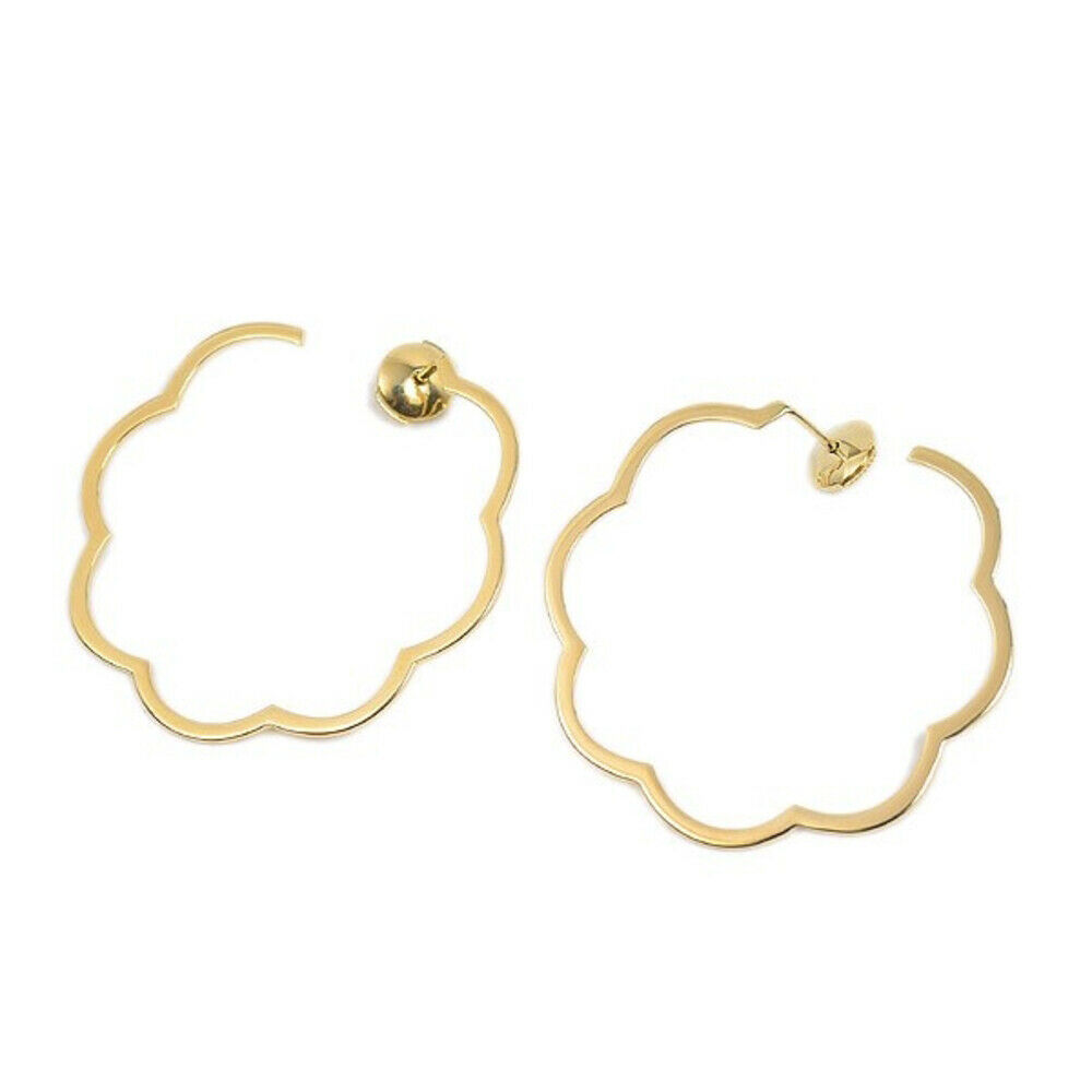 Chanel Camellia 18K Yellow Gold Large Flower Hoop Earrings Diamond