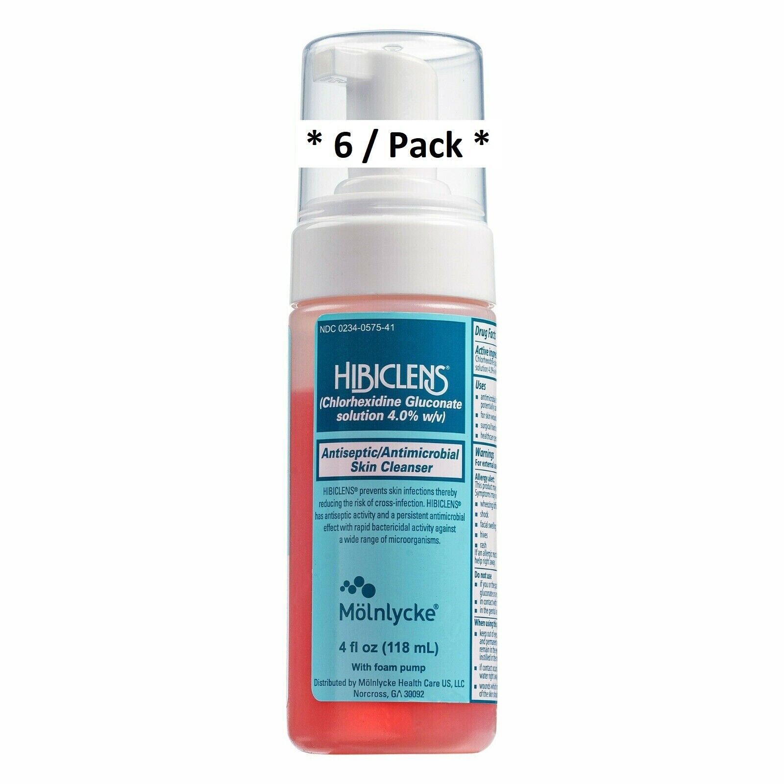 6 Pack Hibiclens Antiseptic Antimicrobial Skin Cleanser 4oz Foam Pump