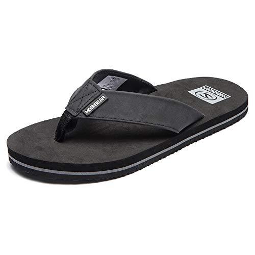 BODATU Men's Flip Flops Athletic Leather Thong Sandals Black70, 8.5 Men ...