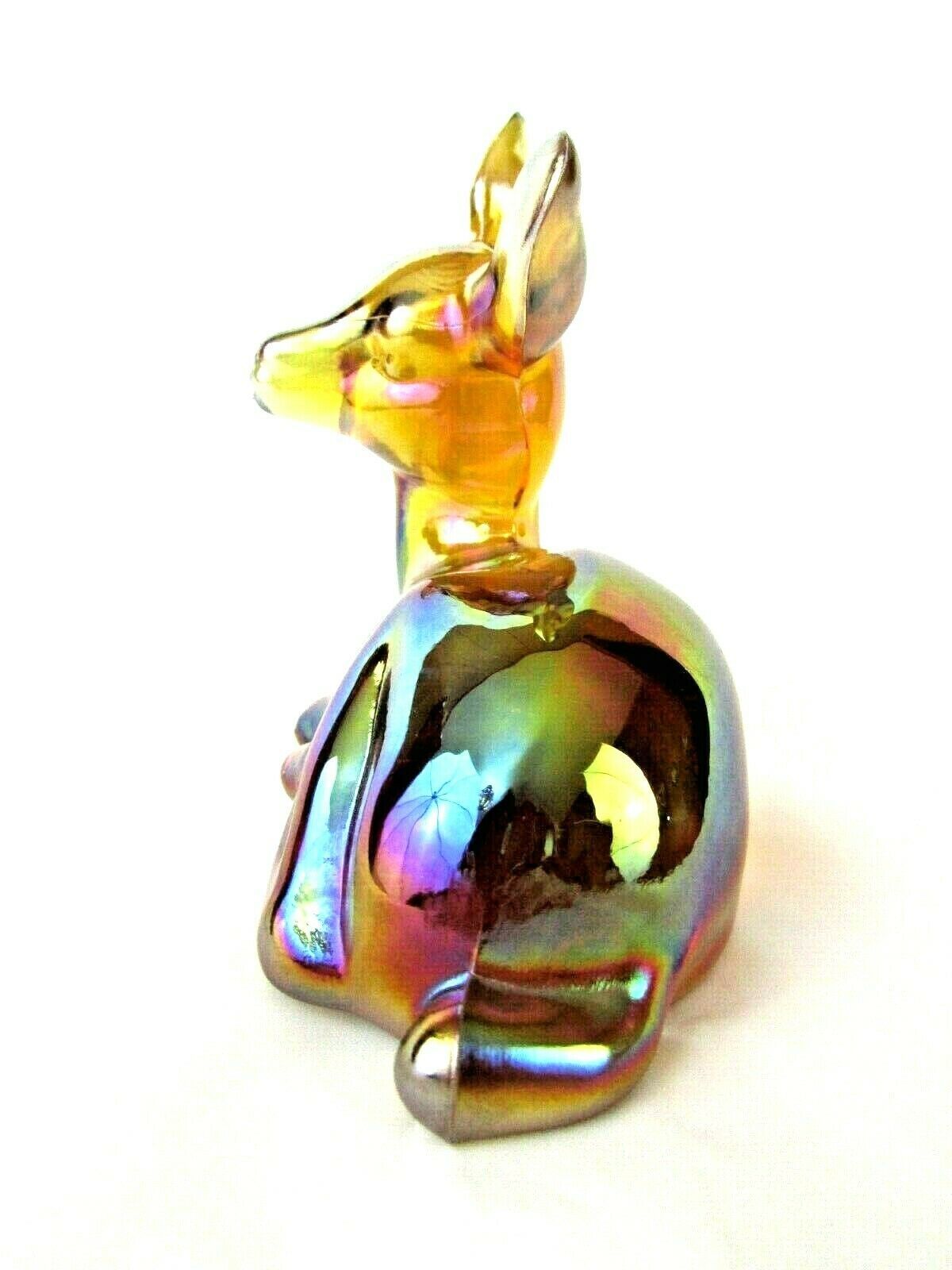 Fenton Glass Iridescent Amber Fawn Deer Figurine, Paperweight. EUC Fenton