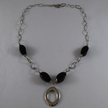 .925 SILVER RHODIUM NECKLACE WITH BLACK ONYX AND OVAL PENDANT image 2