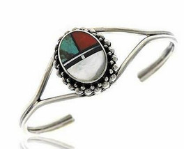 925 Sterling Silver White Mixed Inlaid Cuff Bangle Bracelet, 7in - £27.22 GBP