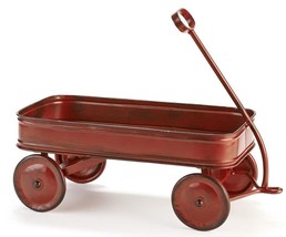 Red Wagon Table Figurine 15.9" Long Nostalgic Metal Rustic Finish Home Garden