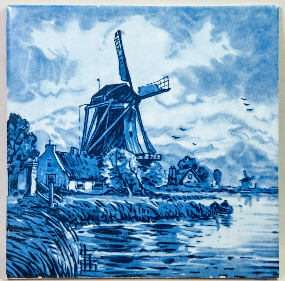 H&R Johnson Cristal Delft Style Windmill 6x6 Tile Blue & White Made in ...