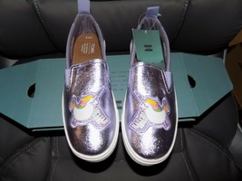 TOMS LUCA ORCHID FOIL CANVAS UNICORN SLIP ON SIZE 4.5 GIRL&#39;S NEW - $56.55
