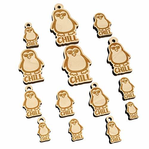 Penguin Chill Mini Wood Shape Charms Jewelry DIY Craft - 18mm (17pcs) - with Hol