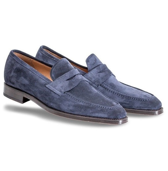 NEW Handmade Navy Blue Shoes, Men's Suede Loafers Dress Formal Shoes, Moccasin S