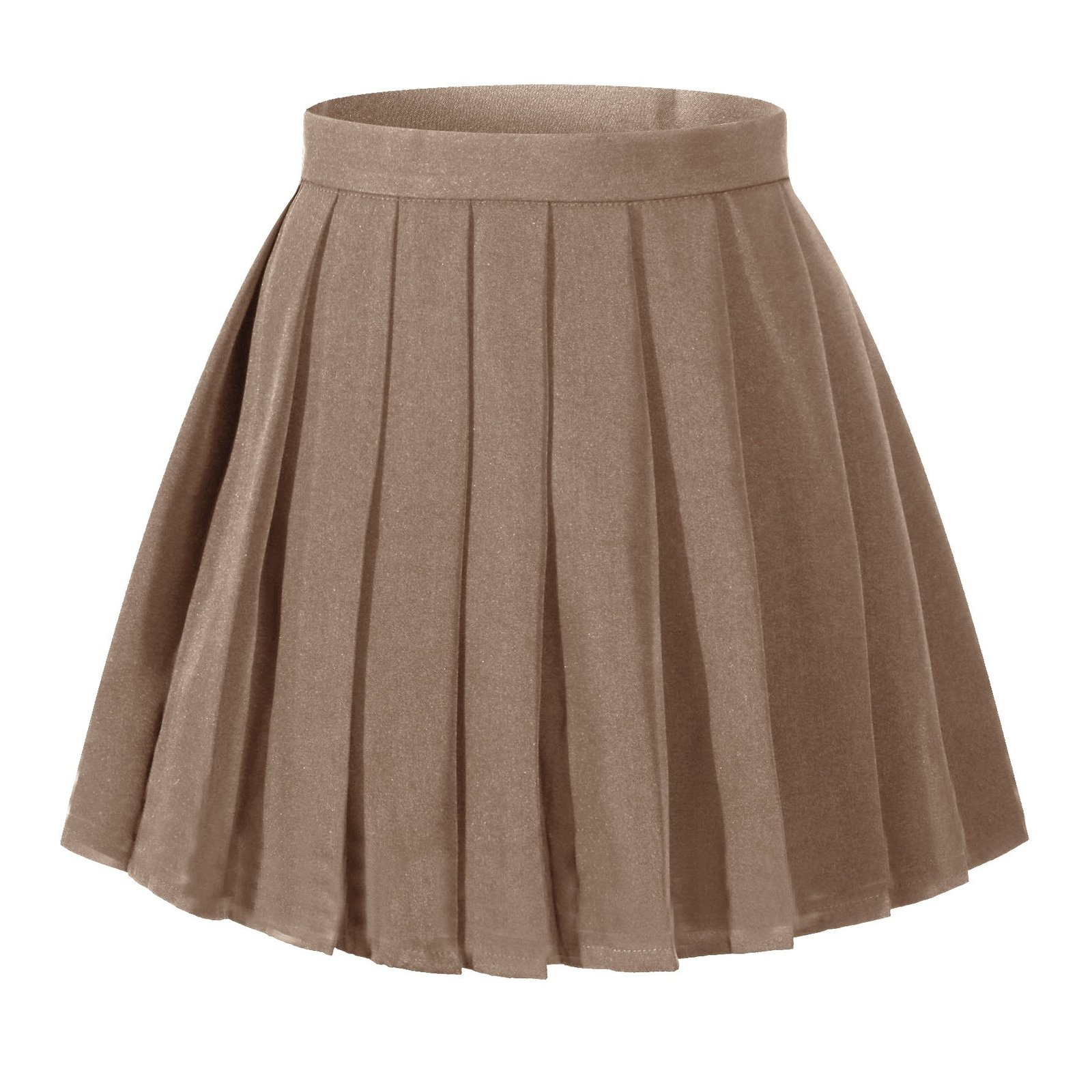 Women`s School Uniform High Waist Flat Pleated Skirts (2XL ,Dark Brown)