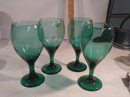 4-Vintage Libbey Turquoise Wine Glasses Glass Water Goblet W/Gold Rim Edge 7" - $9.50
