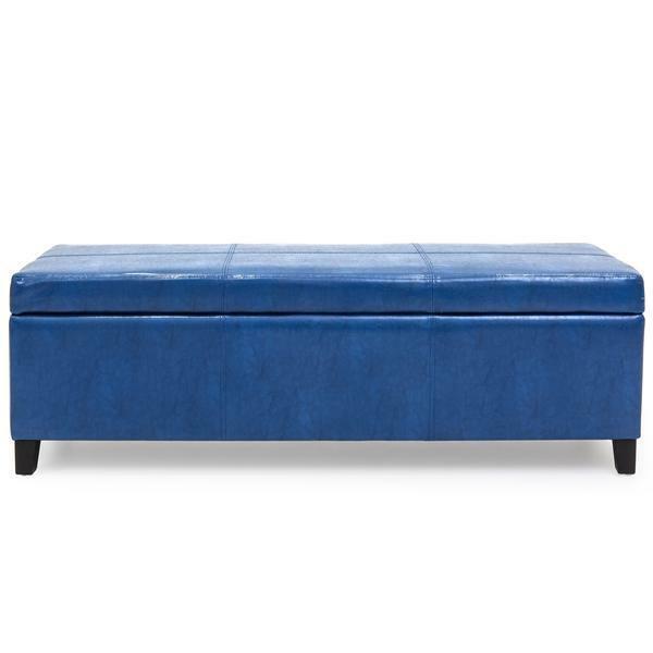 Cobalt Blue Faux Leather Storage Bench Entryway End of the Bed Bench Seating Benches & Stools