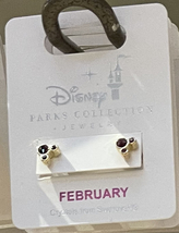 Disney Parks Mickey Mouse Faux Gem February Birthstone Stud Earrings Gold Color