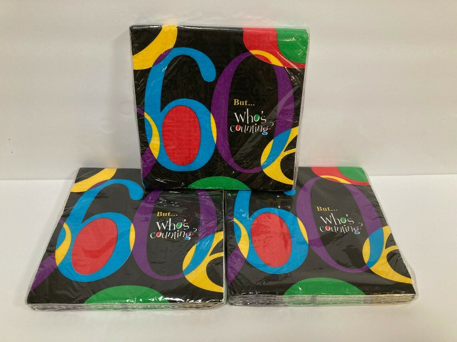 60th Birthday Party Napkins - But...Who's Counting?  3 New Packages 16 each pack - $5.00