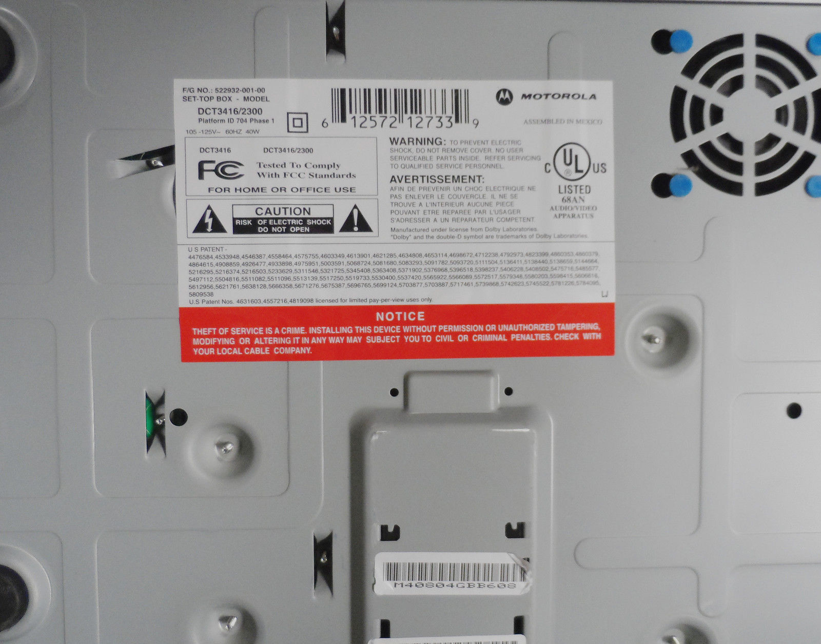 Shaw Motorola DCT3416 Hi Def Cable Box Dual Tuner DVR DCT 3416 HDMI PVR