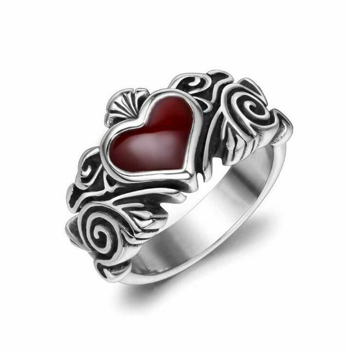 New Gothic Retro Red Heart-shaped Ring Irregular Female Exquisite Party Jewelry