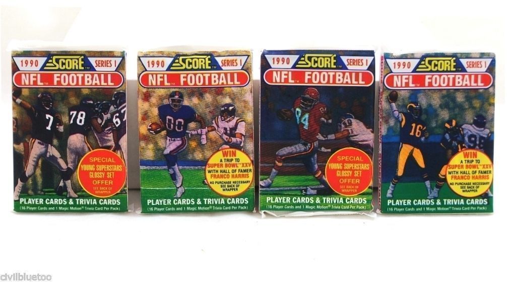 Primary image for Lot of 4 Unopened Packs 1990 Score NFL Football Player and Trivia Cards Series 1