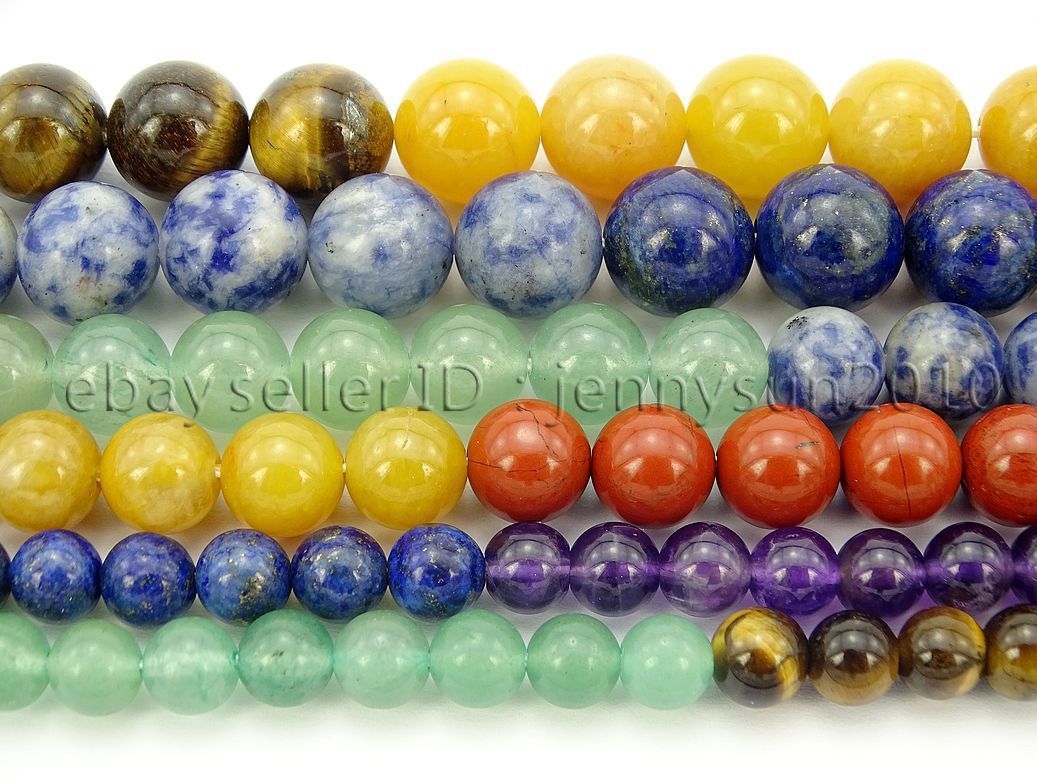 Natural Seven Colors Reiki Chakra Gemstone Round Beads 15.5'' 4mm 6mm 8mm 10mm