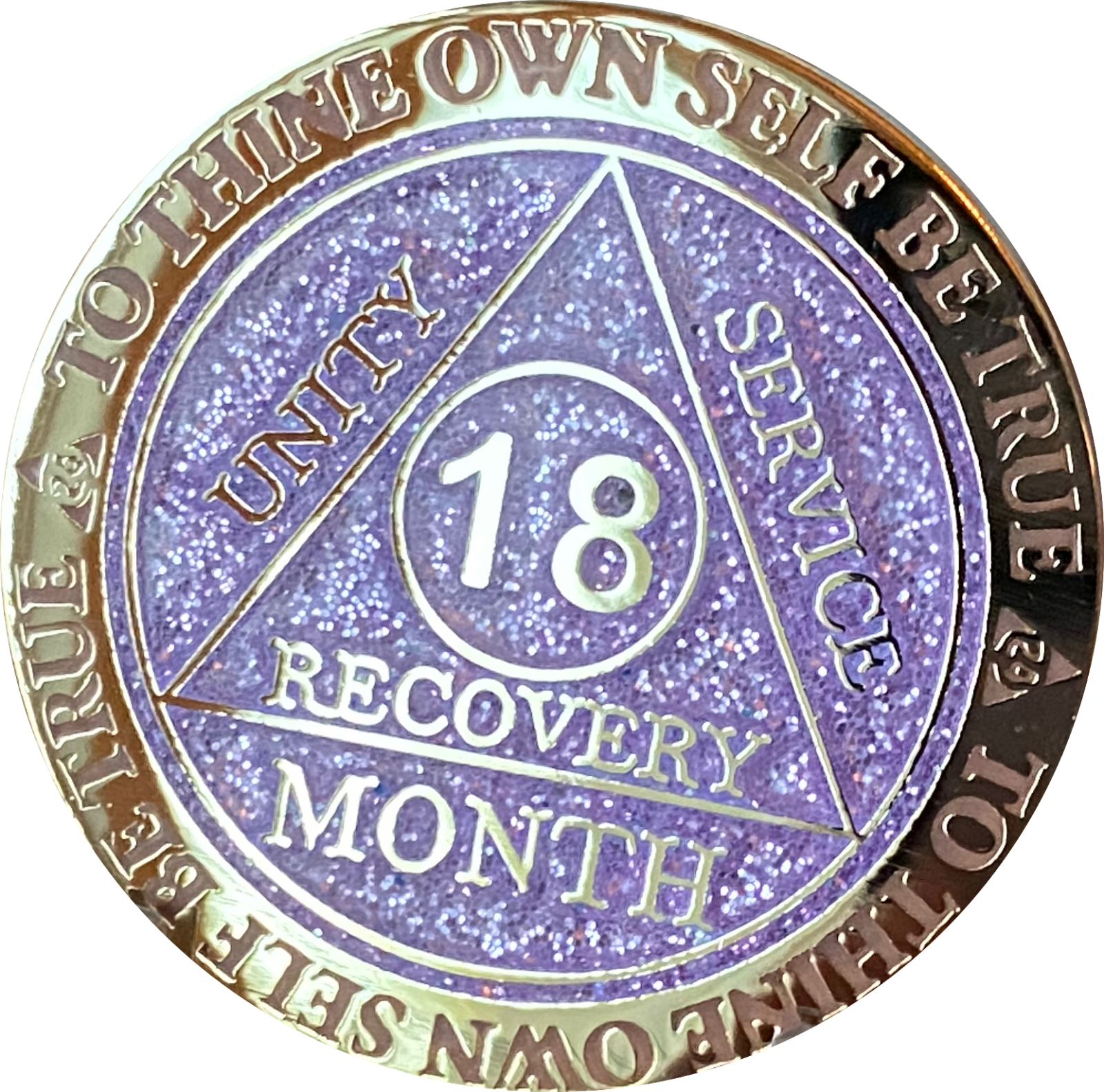 18 Month AA Medallion Recoverychip Reflex Purple Glitter Sobriety Chip Coin