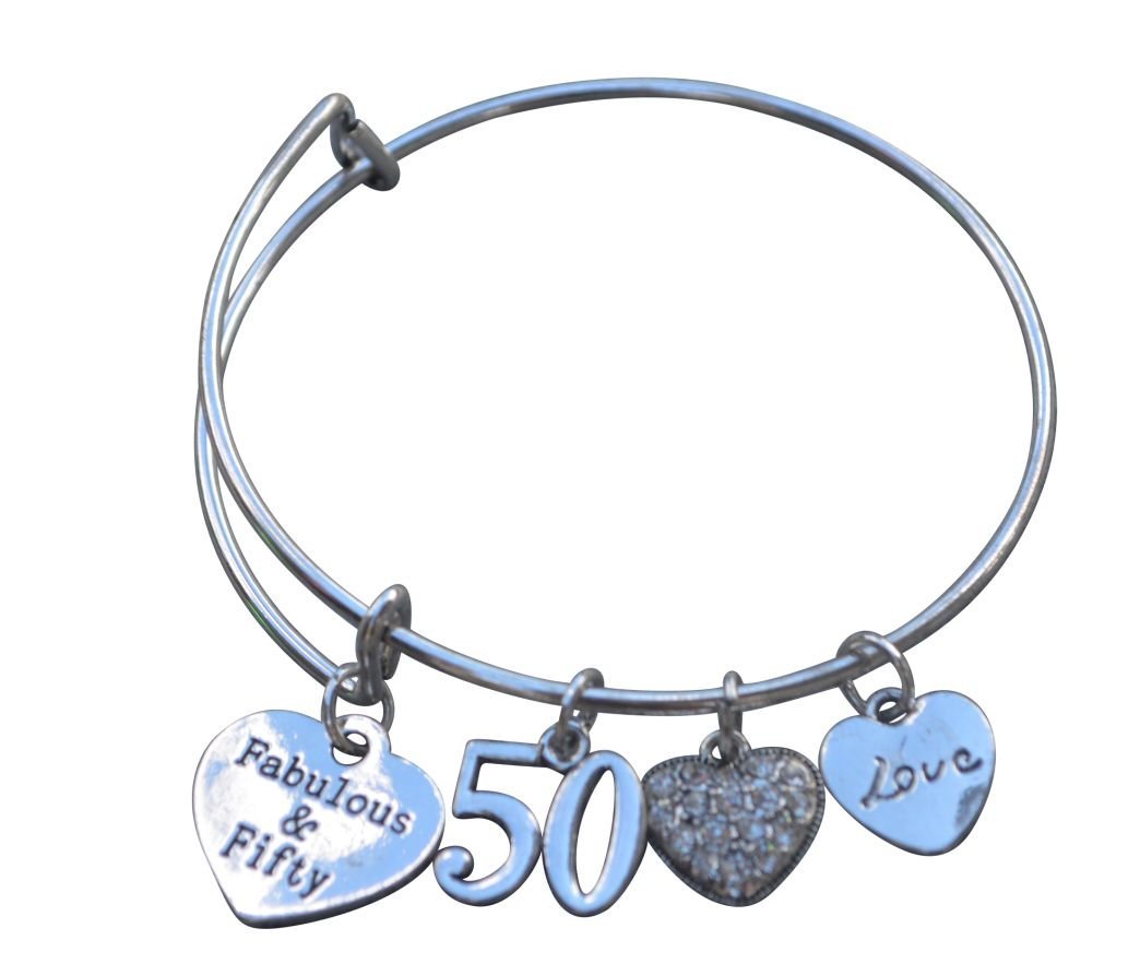 50th Birthday Gifts for Women, 50th Birthday Expandable Charm Bracelet, Adjustab