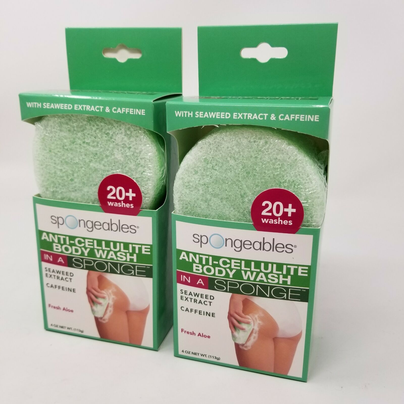 Spongeables Anti Cellulite Body Wash in Sponge Fresh Aloe Scent 4 oz. 2 Packs Body Washes