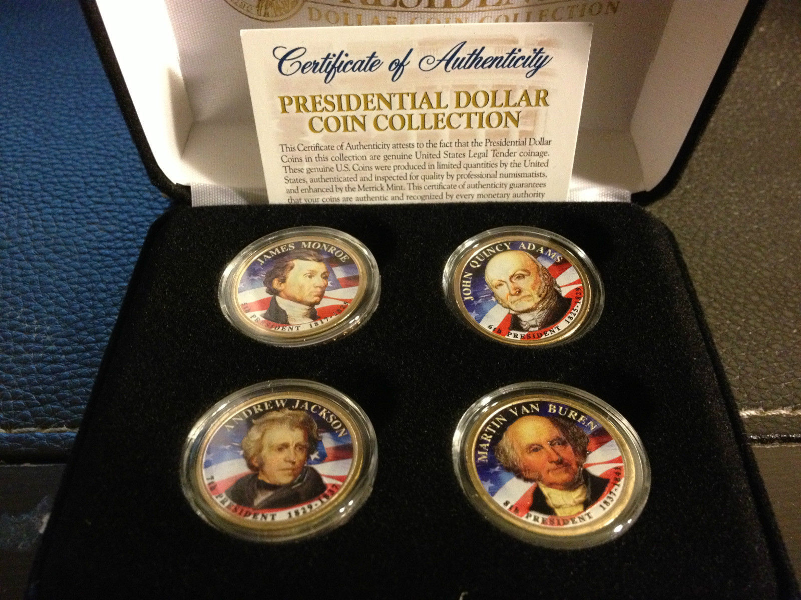 2010 USA MINT COLORIZED PRESIDENTIAL $1 DOLLAR 4 Coin Set Gift Box Certified
