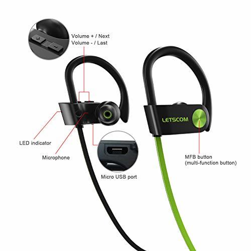 LETSCOM Bluetooth Headphones, Wireless Earbuds Mic, IPX7 Waterproof