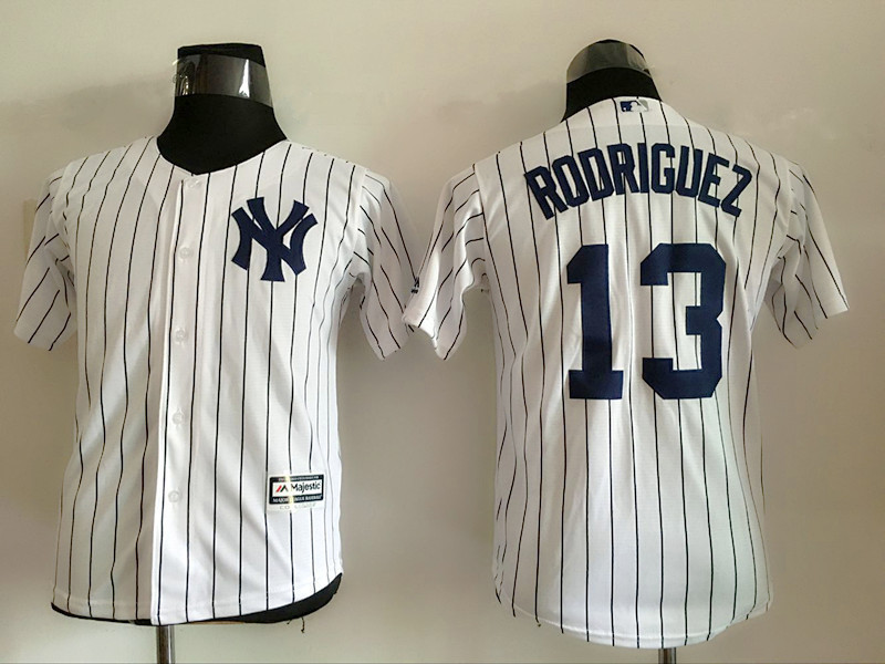Kids New York Yankees 13 Alex Rodriguez Jersey No Name Baseball Jerseys White - Baseball-MLB
