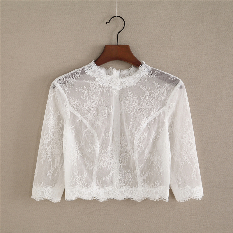 White 3/4 Sleeve Short Lace Tops Bridal Bridesmaid Shirts Boho wedding Lace Tops