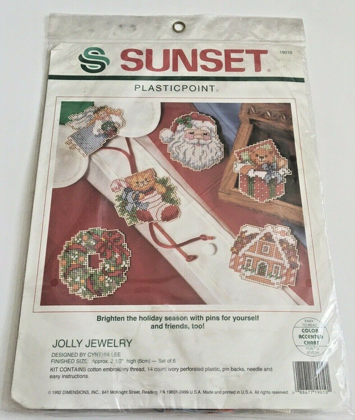 Primary image for Jolly Jewelry Christmas Needlepoint Sunset Plasticpoint Kit Pin Making Vintage 