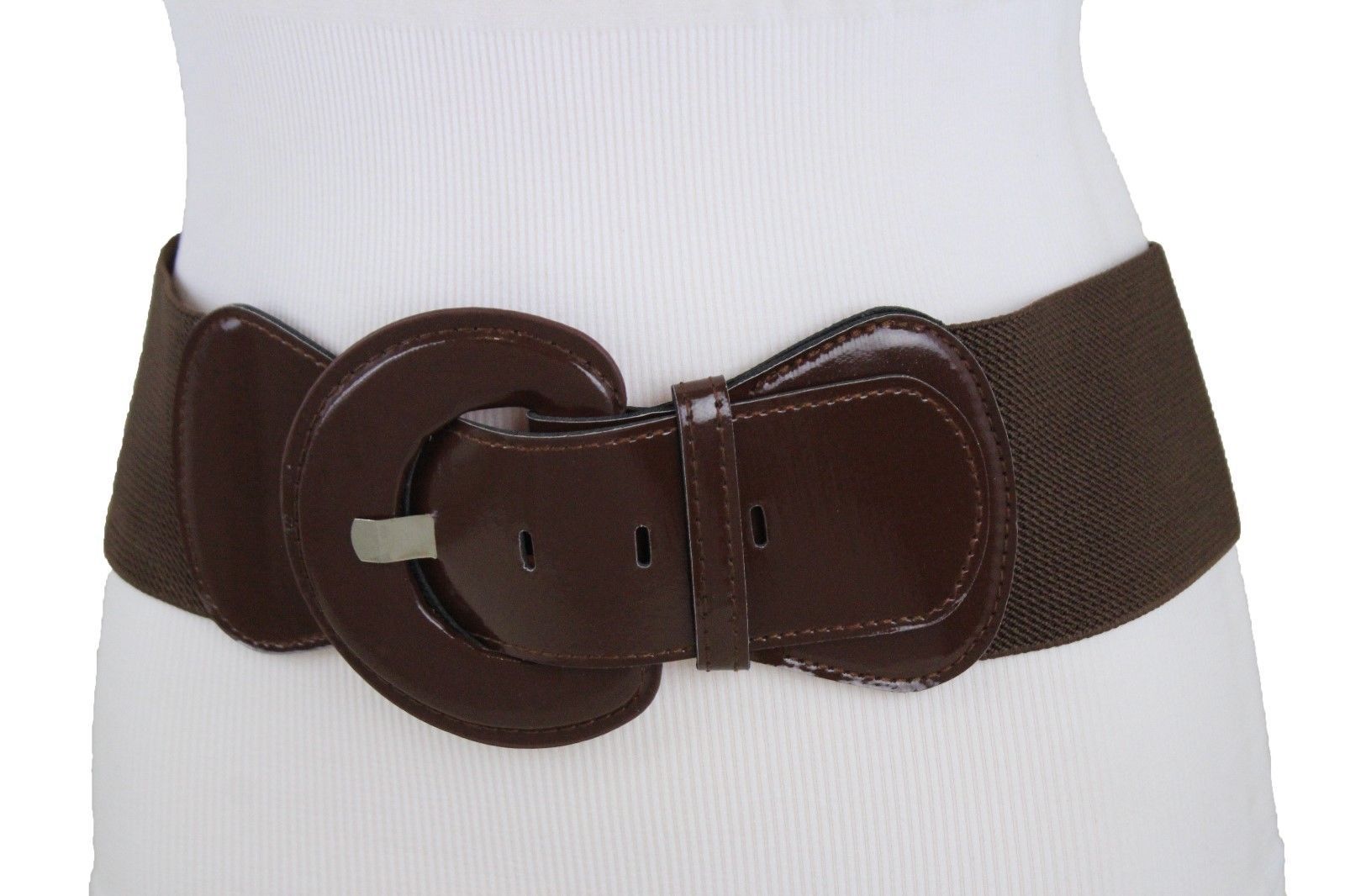 Women Metallic Silver Square Buckle Hip High Waist Fashion Wide Band Belt M L XL