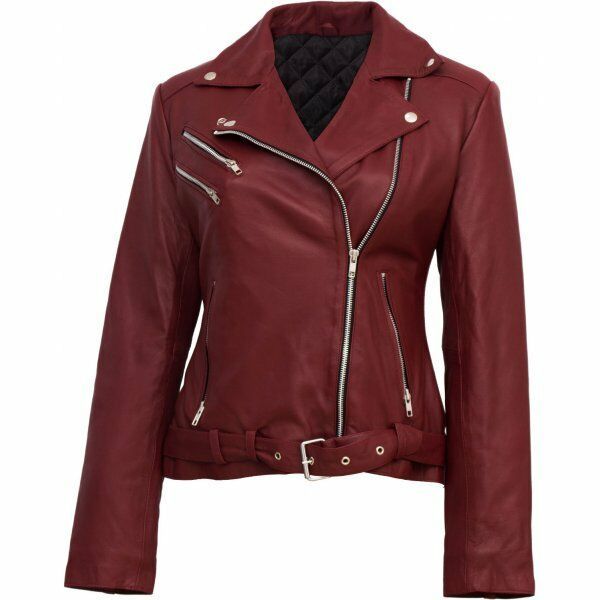 Maroon Biker Leather Jacket for Women