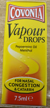 Vapour Drops Peppermint Oil Menthol Nasal Congestion Catarrh 7.5ml Covonia - $9.98