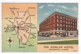 Dunlap Hotel Jacksonville Illinois Map 1940 postcard - $3.96