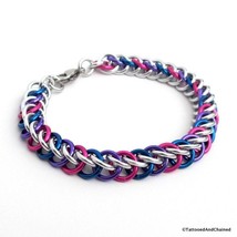 Bisexual pride bracelet, handmade half Persian 3 in 1 chainmail weave - $32.00