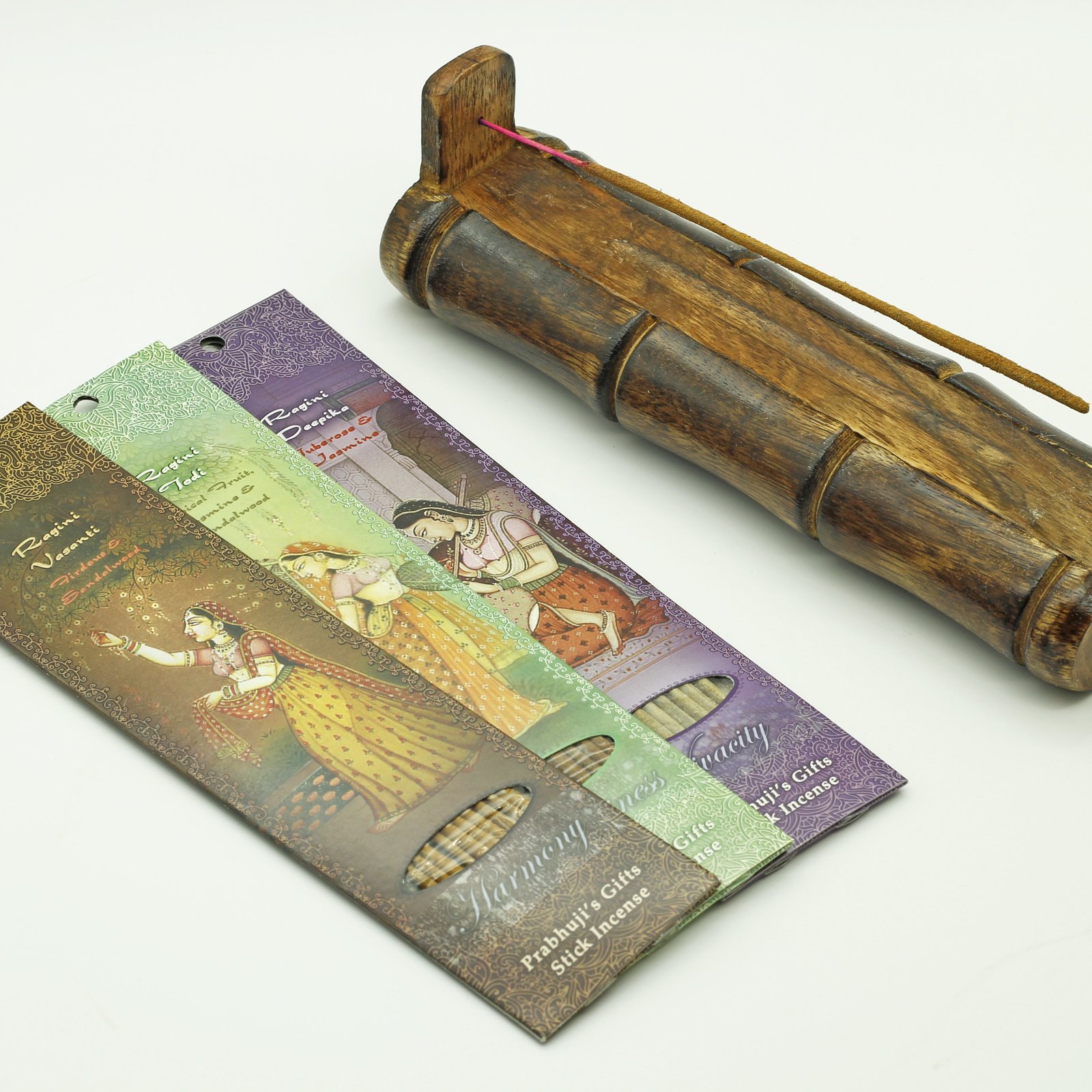 Incense Gift Set Bamboo Burner + 3 Harmony Incense Packs & Holiday Greeting Home Fragrances