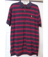 POLO RALPH LAUREN Knit Shirt Striped W Polo Player Cotton S/S Blue Red M... - $28.61