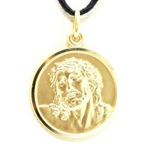 18K YELLOW GOLD ECCE HOMO, JESUS CHRIST FACE MEDAL DETAILED MADE IN ITALY, 19 MM image 1