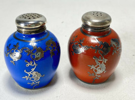 Antique Johann Haviland Bavaria Blue &amp; Orange 835 Silver Overlay Salt Pe... - $64.34