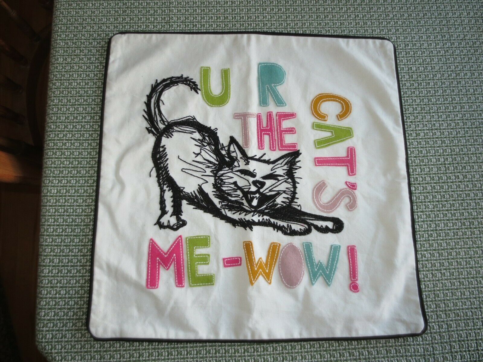 Primary image for Unused 18" Sq. PB TEEN Pottery Barn U R THE CAT'S ME-WOW! Zippered PILLOW COVER