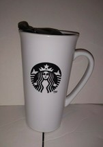 Starbucks Coffee Mug 2013 16oz White Ceramic Black Logo Lid - $8.90