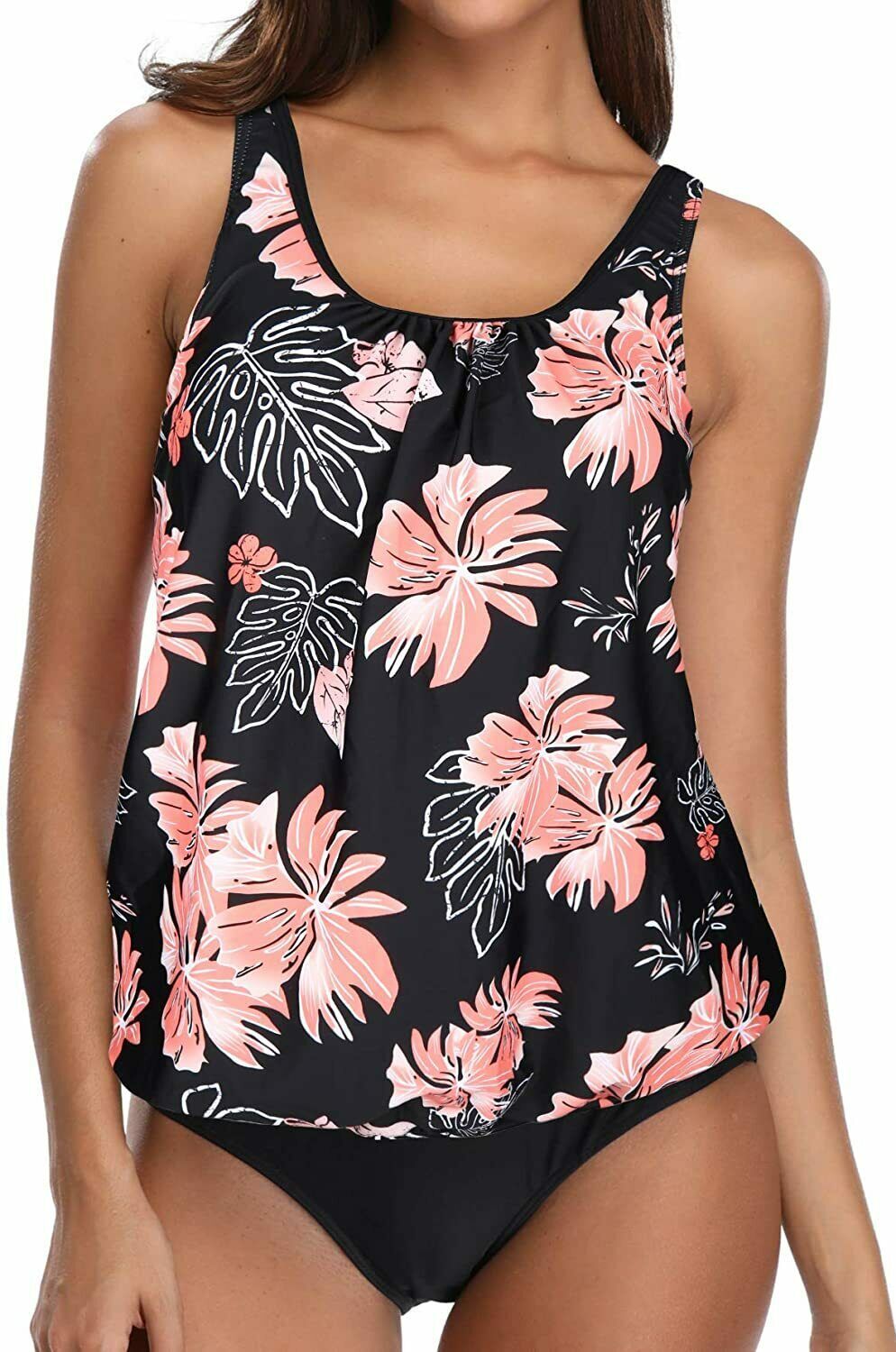 Yonique Womens 2 Piece Blouson Tankini Swimsuits Floral Bathing Suit ...