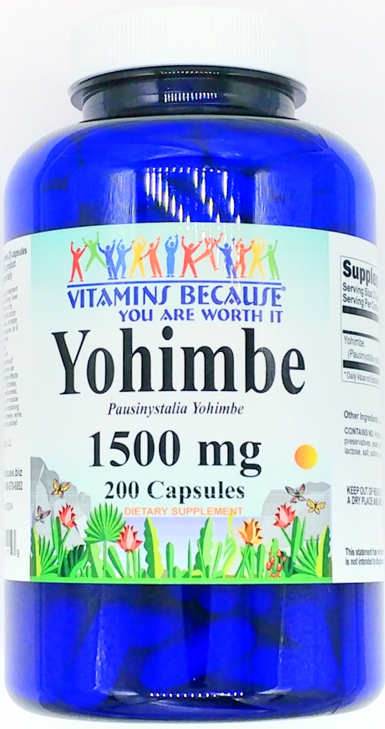 1500mg Yohimbe Bark 200 Capsules Dietary Supplements