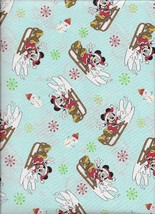 New Mickey Mouse Sled Toss w/Snowman &amp; Snowflakes 100% Cotton Fabric by ... - $10.89