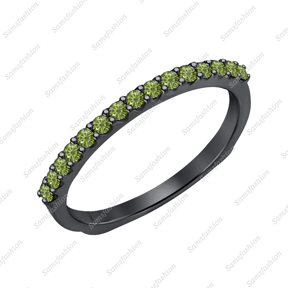 0.45 Ctw Round Green Tourmaline 14k Black Gold Over .925 Anniversry Band Ring