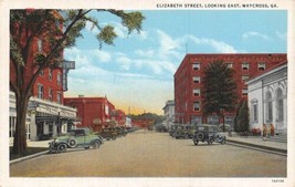 Elizabeth Street Looking East Cars Waycross Georgia linen postcard - $5.89