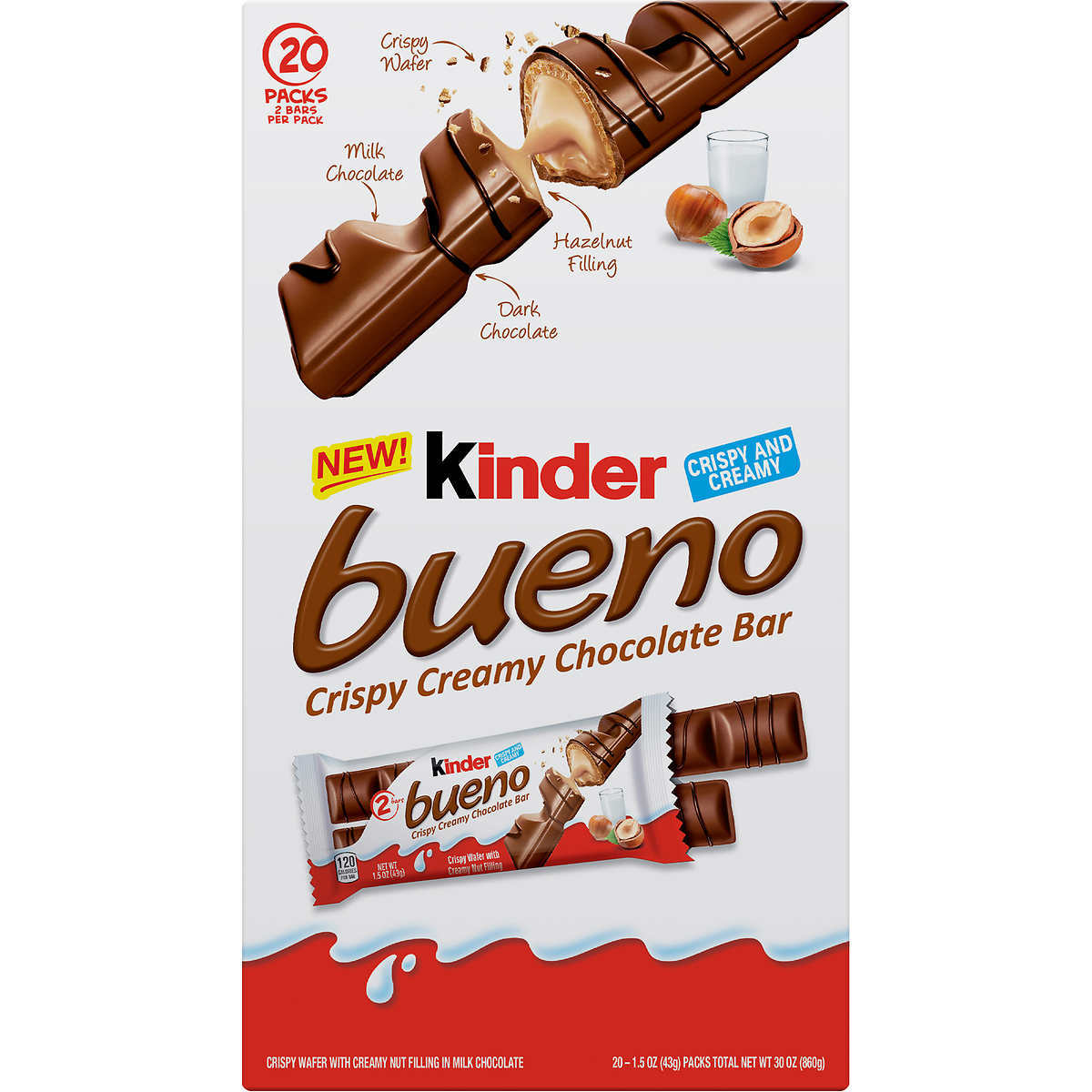 Kinder Bueno Crispy Wafer & Hazelnut Creamy Chocolate Bar (20 Pack)