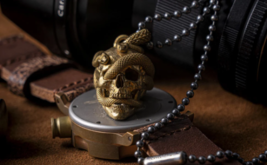 Brass Skull Charm - Gothic Jewelry Skull - With Chain image 8